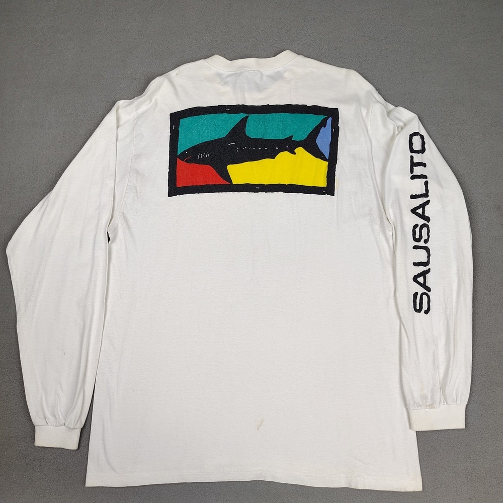 Vintage USA Crazy Shirts Men Large Sausalito California Shark Long Sleeve Surfer